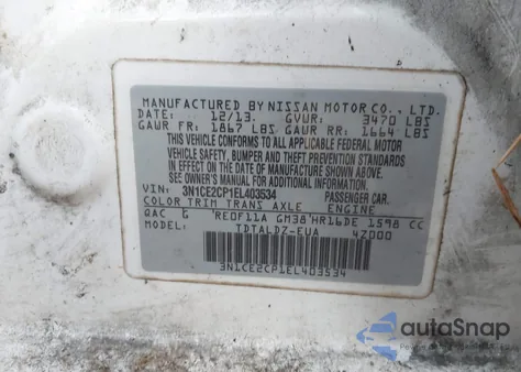 2014 Nissan Versa Note Sv from USA, damaged, VIN 3N1CE2CP1EL403534